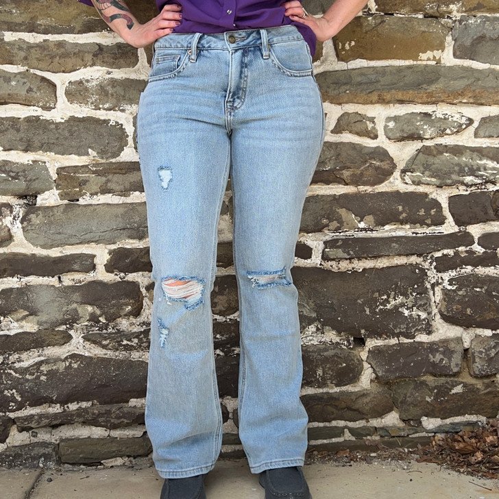 True Luck mens bootcut jeans light blue classic wash comfortable stretch signature stitching everyday style