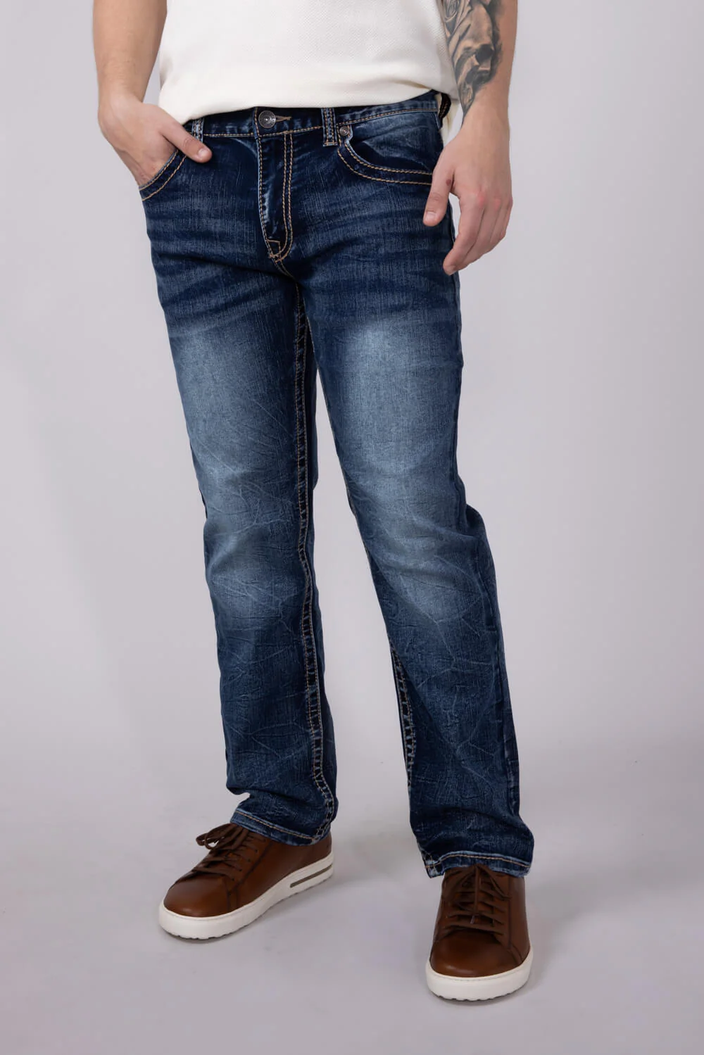 True Luck Hancock bootcut jeans mens classic stretch fit flap pockets detailed stitching affordable premium denim
